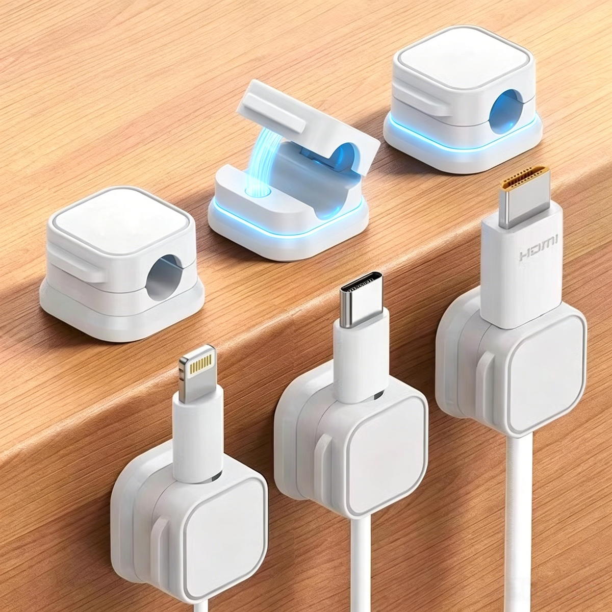 Magnetic Cable Clip Adjustable Cord Holder Under Desk Organizing