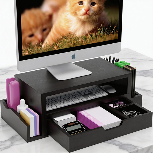 Wooden Monitor Stand Riser And Computer Wood Desk Organizer