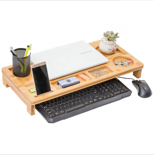 Bamboo Monitor Stand Riser With Drawers Sturdy Desk Organizer